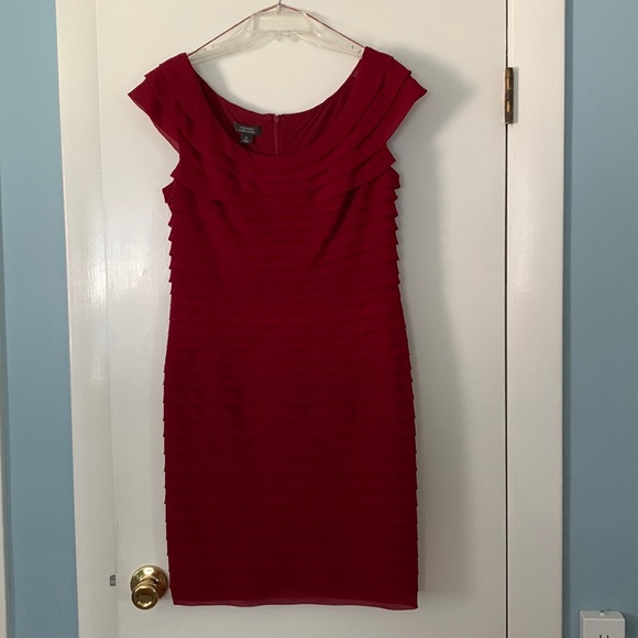 Knee length deep red cocktail dress with flutter details - Picture 1 of 3